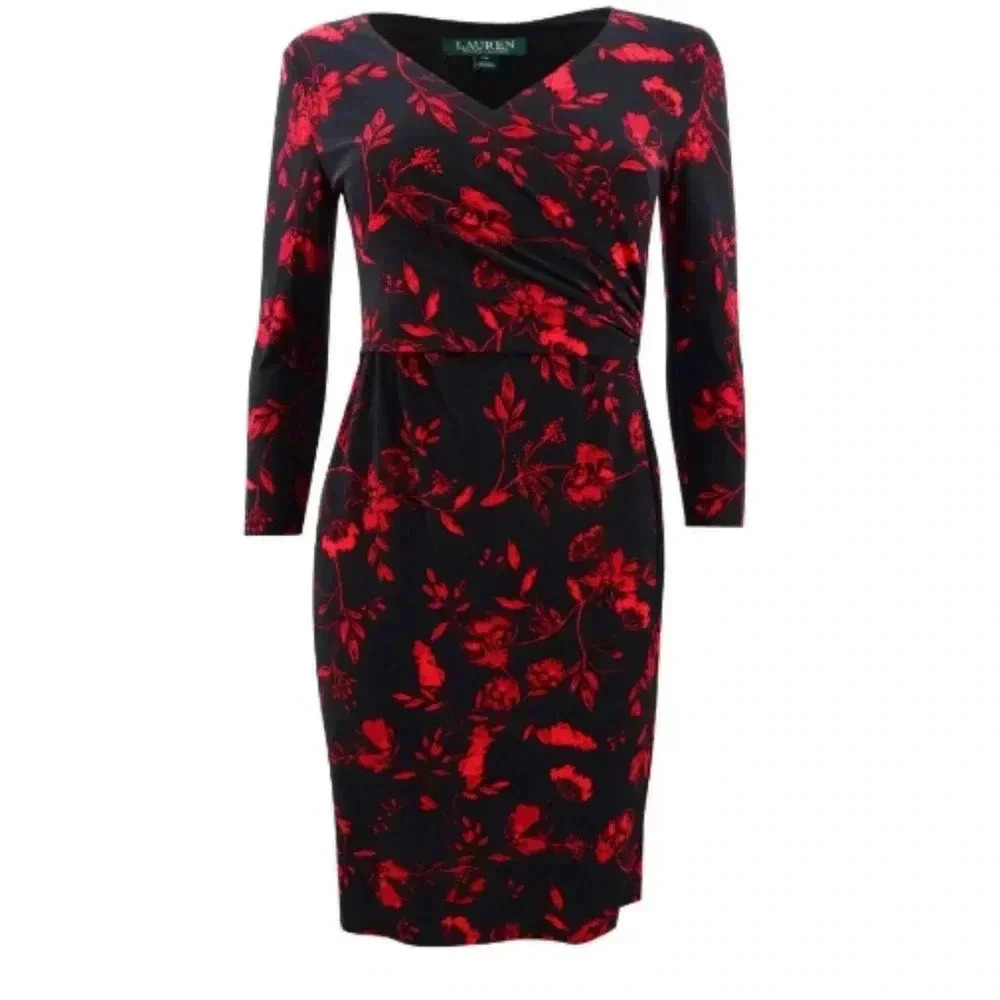 Lauren by Ralph Lauren Women's‎ Petite Floral-Print Jersey Dress Size 8